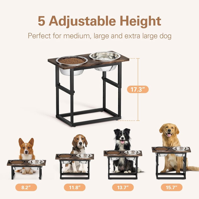Zarler Elevated Dog Bowls for X-Large and Large Breed, 5 Adjustable Heights from 8.2'' - 17.3'', 2 Stainless Steel Bowls, 8.2'',11.8'',13.7'',15.7'',17.3'' Raised Dogs Bowls Stand - Image 2